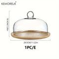 Bamboo Cake Stand by KEMORELA with Clear Glass Lid