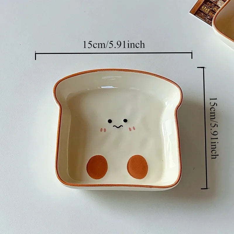 Cute Toast-Shaped Ceramic Plate for Afternoon Tea and Snacks
