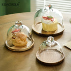 Bamboo Cake Stand by KEMORELA with Clear Glass Lid