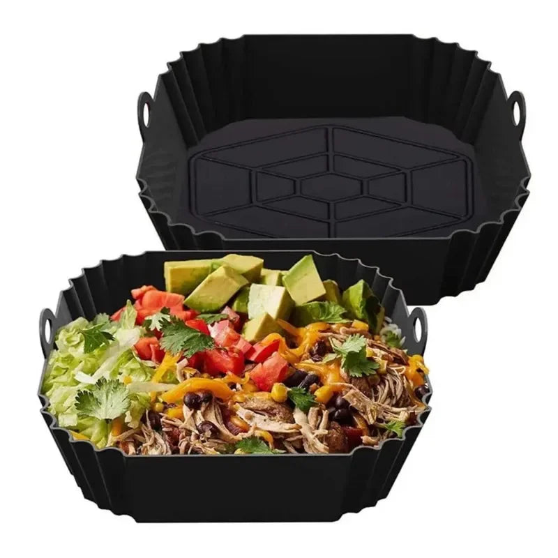 Silicone Air Fryer Pot Tray with Handle, Square Baking Pan