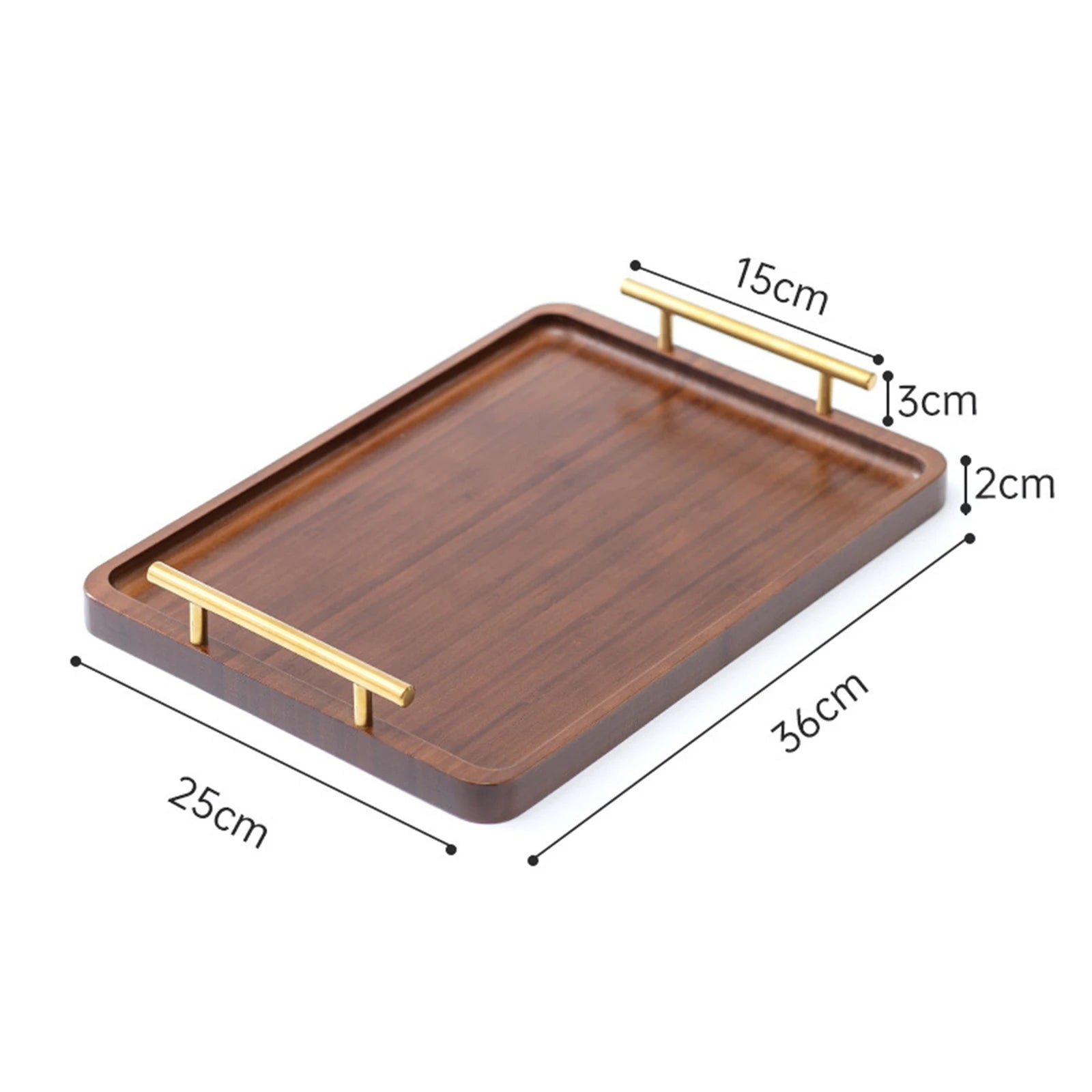 Wooden Serving Tray with Metal Handles for Tea and Snacks