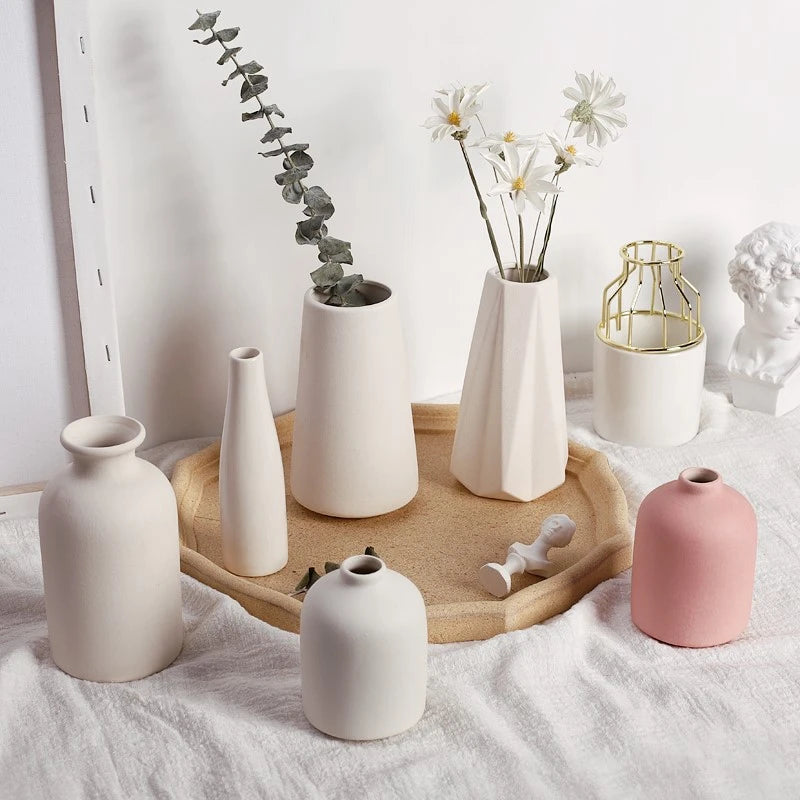 White Ceramic Bud Vase Decorative Nordic Home Decor