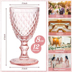 Pink Wine Glass Set 12 Piece 8 oz Embossed Goblets