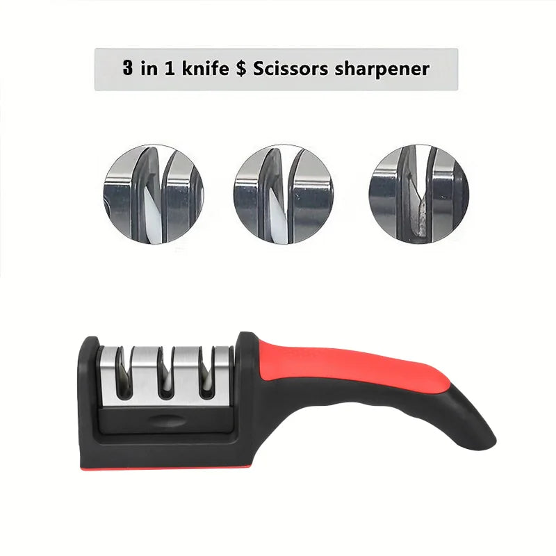 Knife Sharpener Multi-Functional Carbon Steel 3-Stage Tool