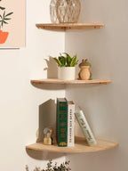 Burlywood Wood Corner Shelf for Living Room Storage