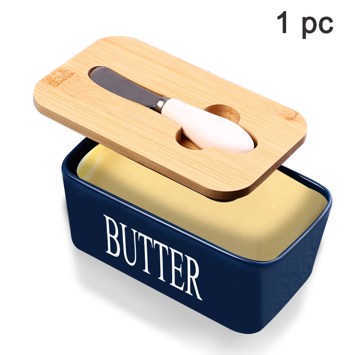 Ceramic Butter Dish Set With Bamboo Lid And Knife