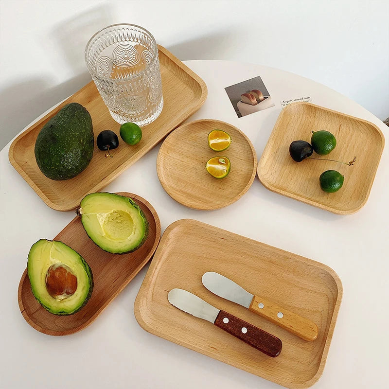 Wooden Round Dessert Plate Tray for Coffee and Tea