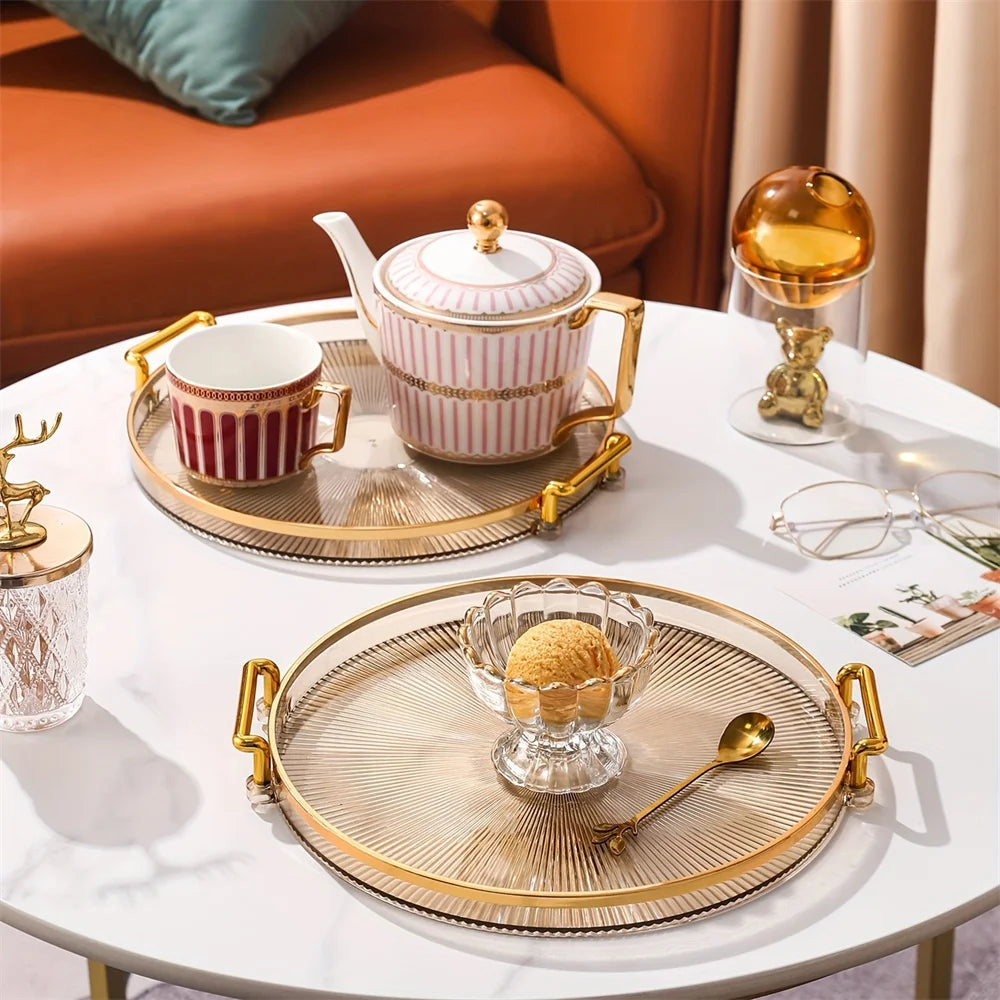 Transparent Rotating Tray with Handle for Cosmetics and Snacks