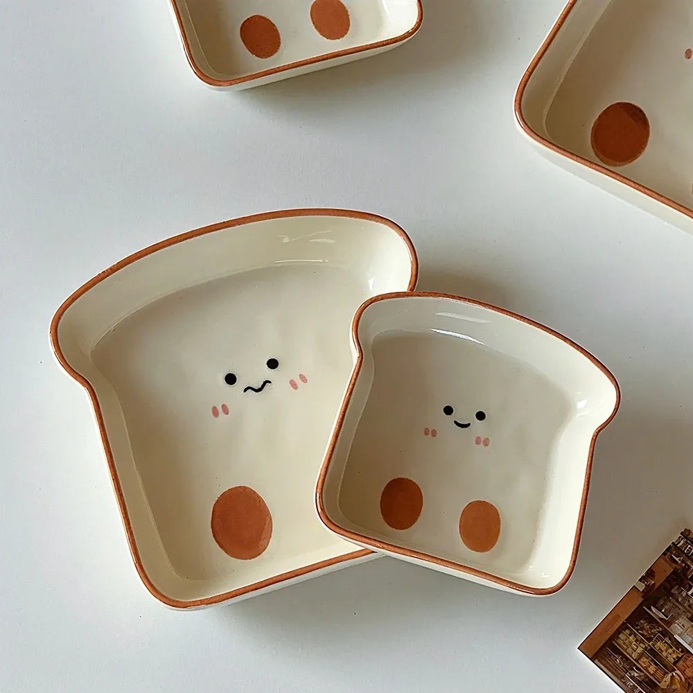 Cute Toast-Shaped Ceramic Plate for Afternoon Tea and Snacks