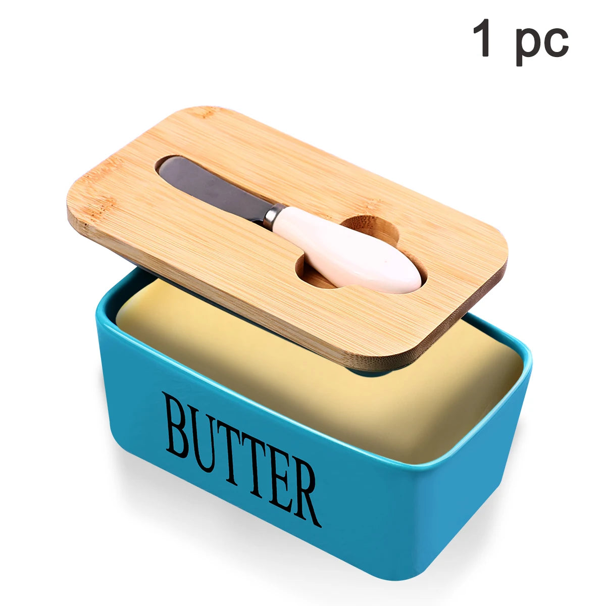 Ceramic Butter Dish Set With Bamboo Lid And Knife