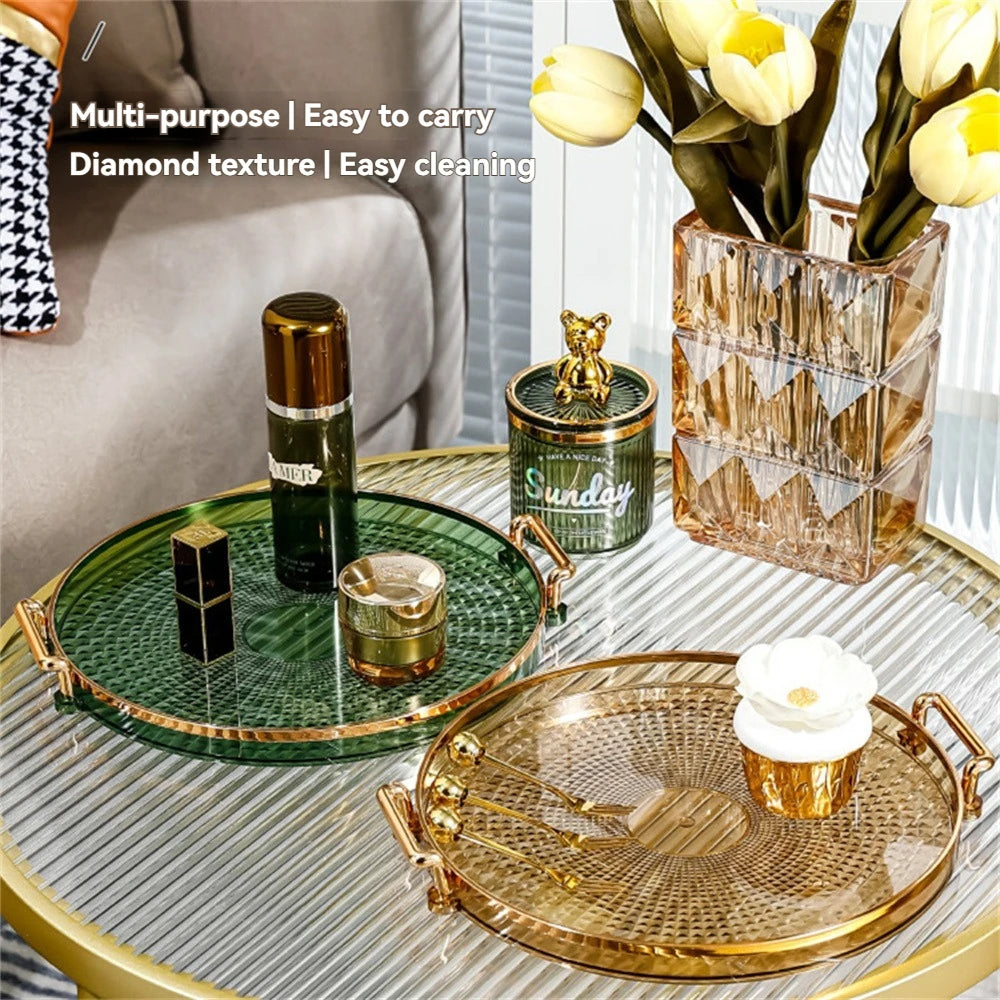 Transparent Rotating Tray with Handle for Cosmetics and Snacks