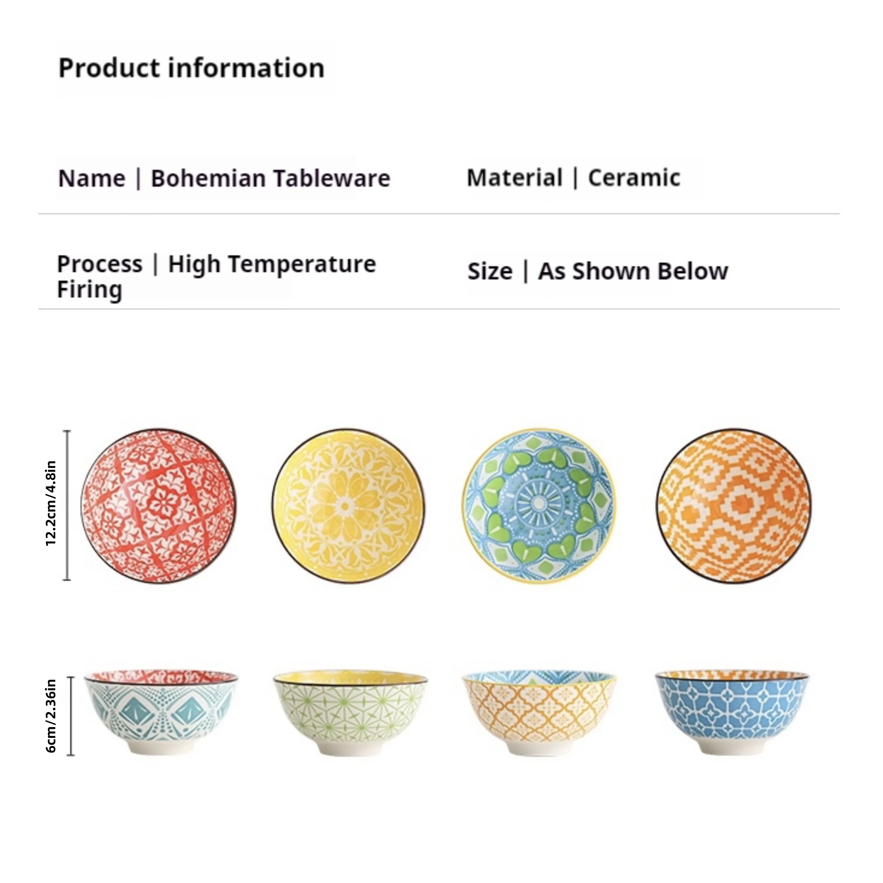 Bohemian Ceramic Bowl Set 4-Piece Dishwasher Safe