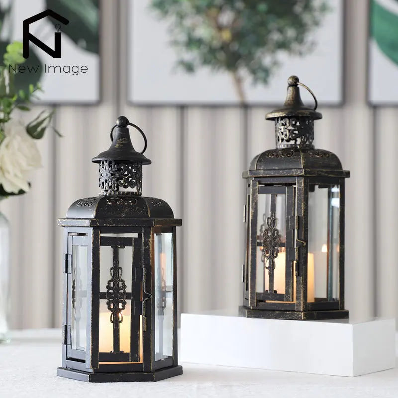 Black Iron Nordic Candle Holder Lanterns for Home Decor