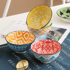 Bohemian Ceramic Bowl Set 4-Piece Dishwasher Safe