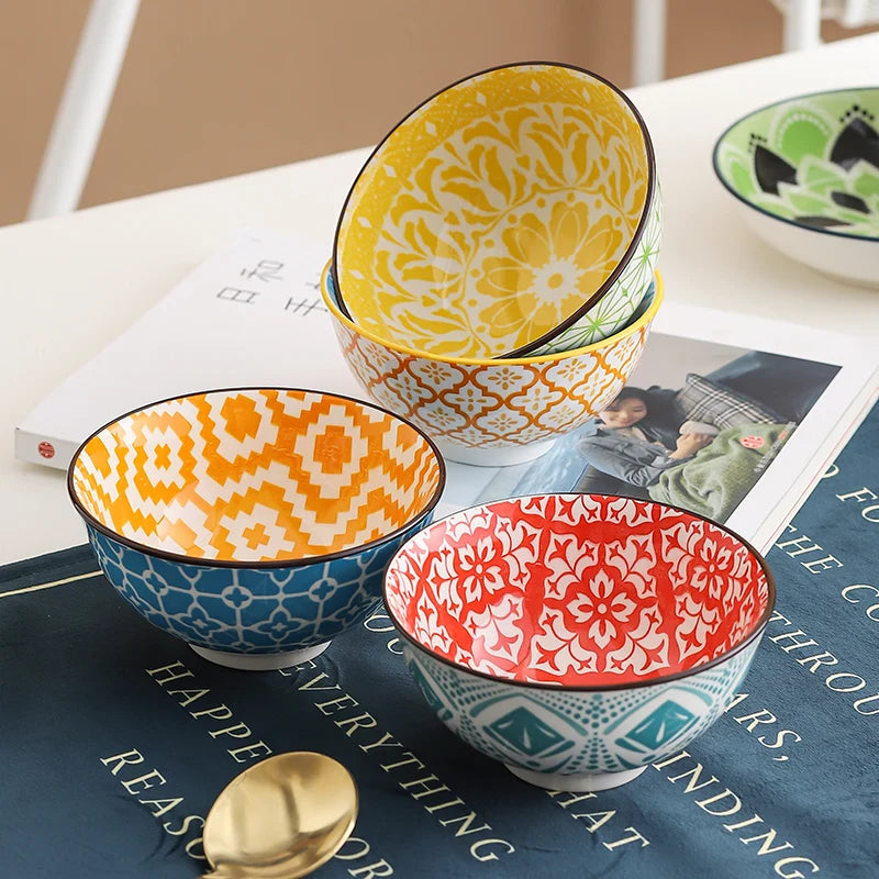 Bohemian Ceramic Bowl Set 4-Piece Dishwasher Safe