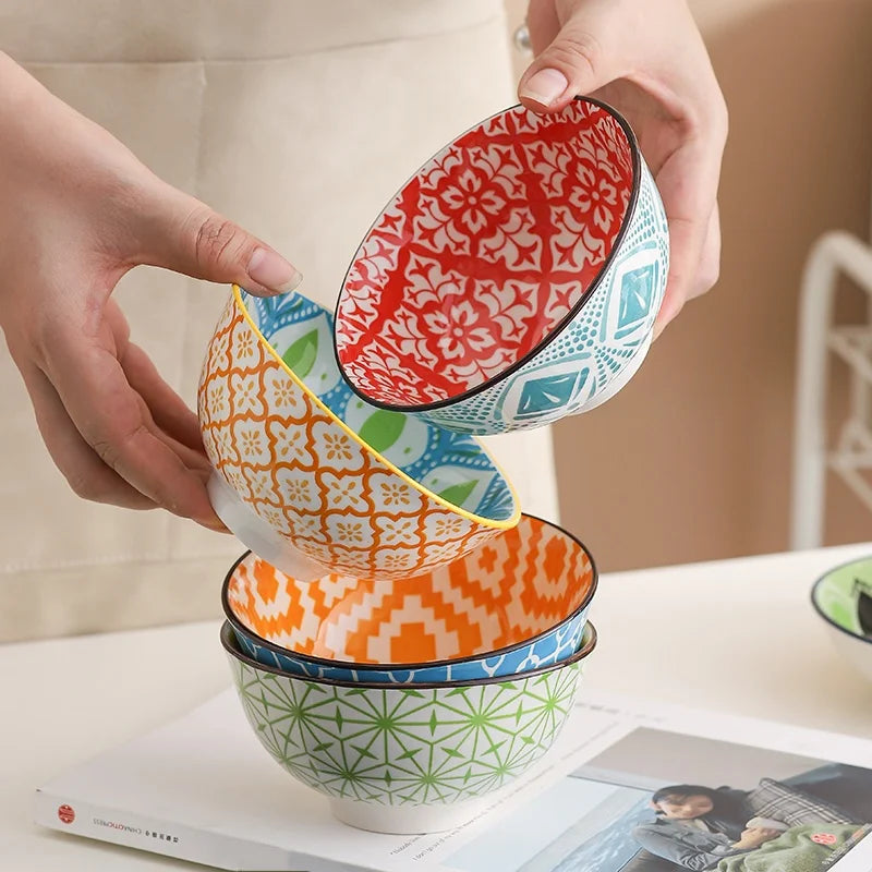 Bohemian Ceramic Bowl Set 4-Piece Dishwasher Safe