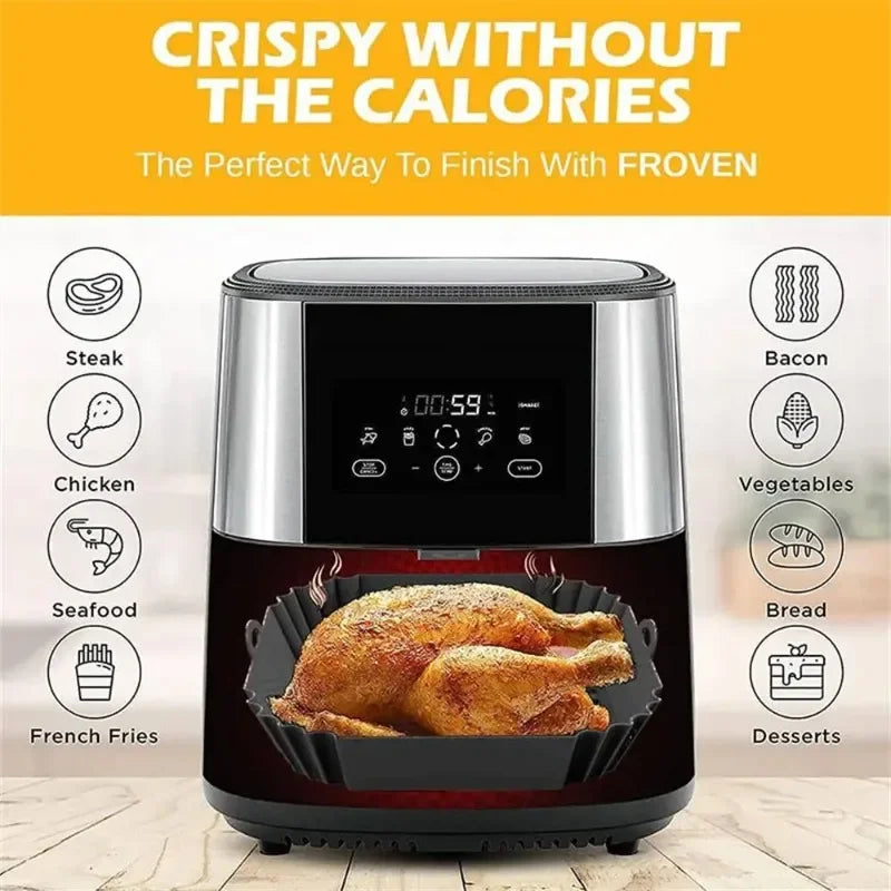Silicone Air Fryer Pot Tray with Handle, Square Baking Pan