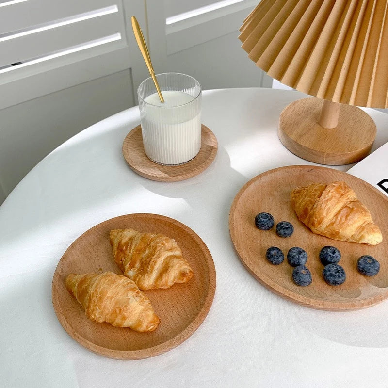 Wooden Round Dessert Plate Tray for Coffee and Tea