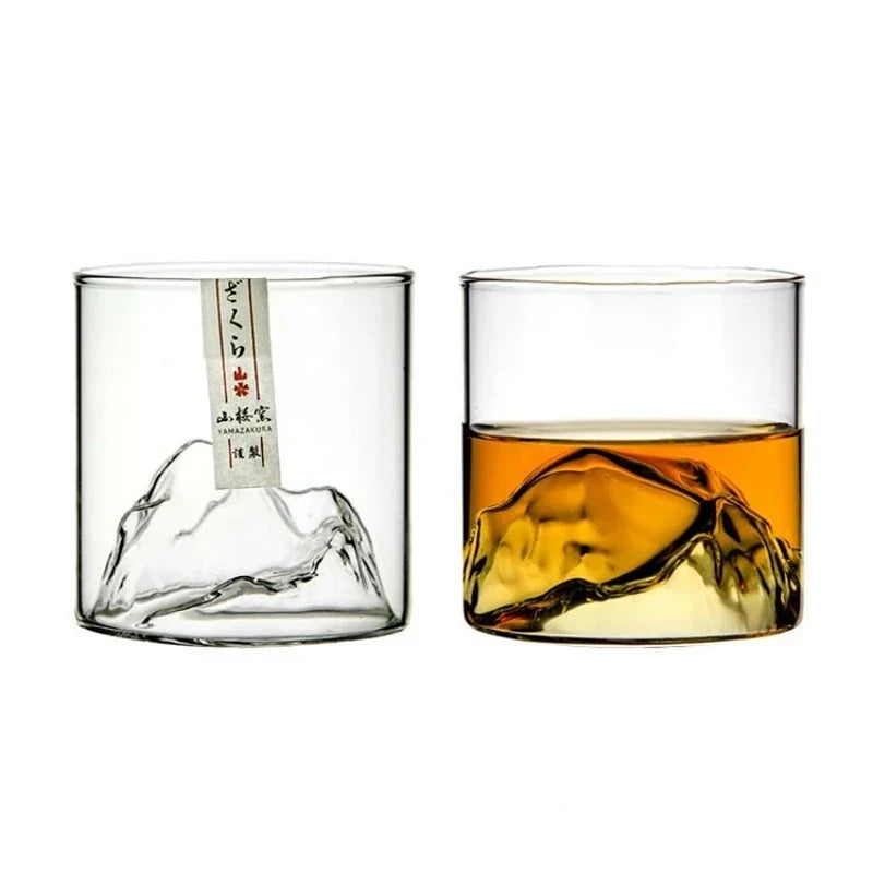 3D Mountain Whiskey Glass with Wooden Gift Box