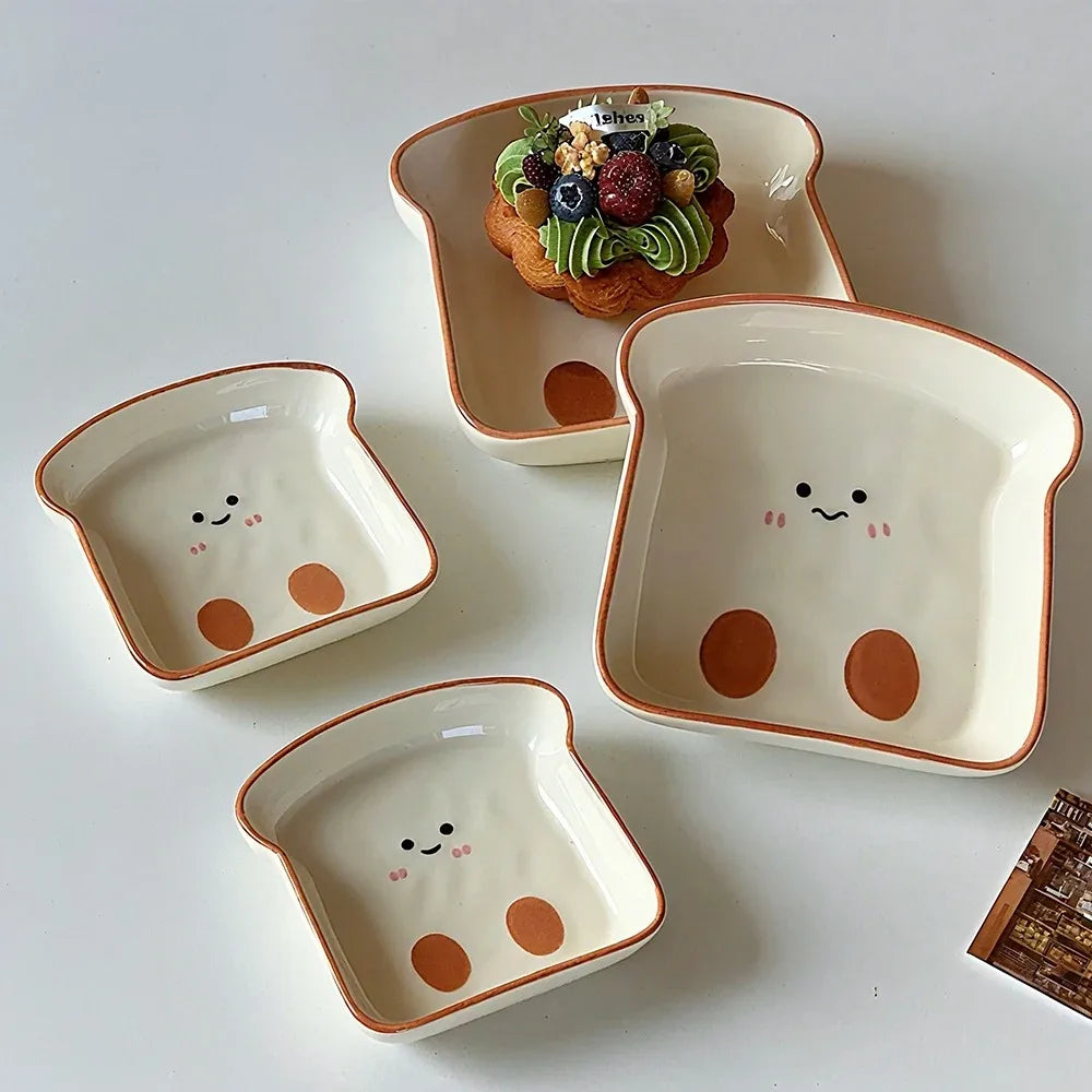 Cute Toast-Shaped Ceramic Plate for Afternoon Tea and Snacks