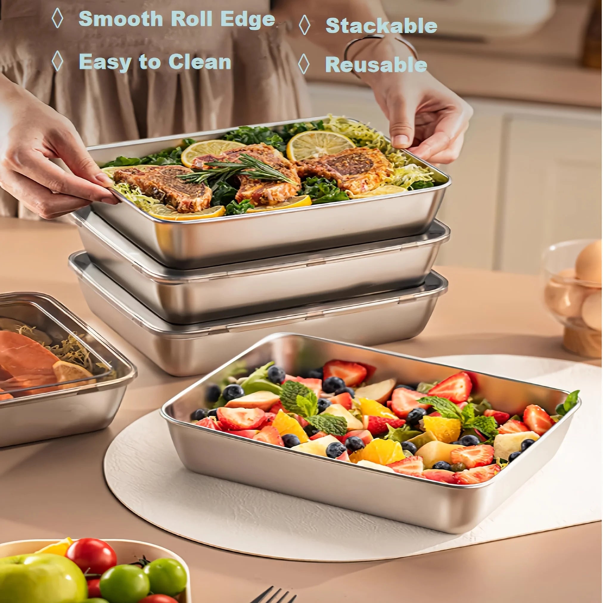 Stainless Steel Food Containers Lunch Box 3pcs Leakproof