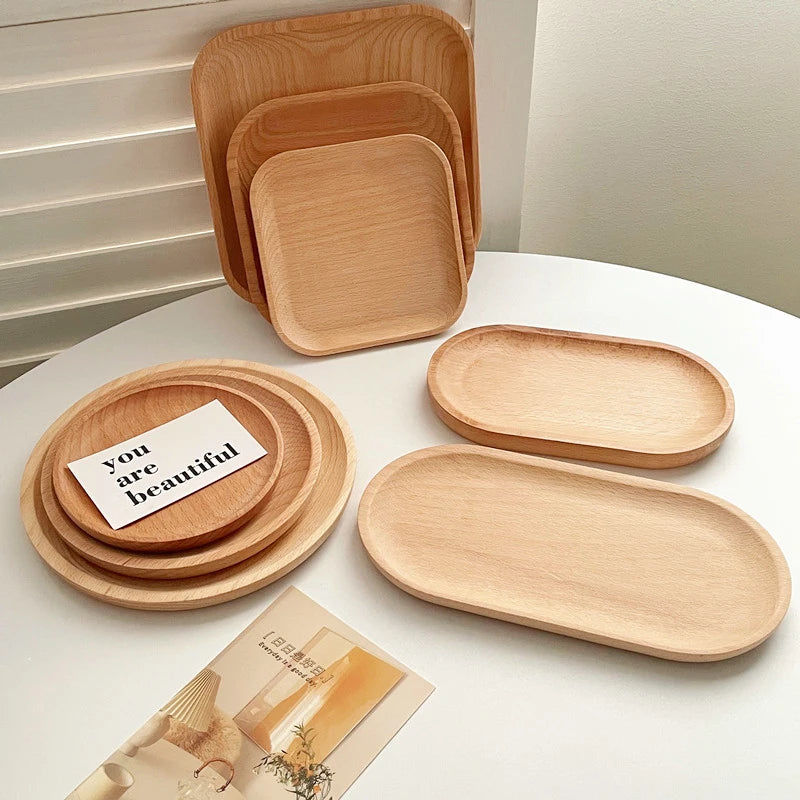 Wooden Round Dessert Plate Tray for Coffee and Tea