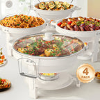 5QT White Round Chafing Dish Set with Glass Lid