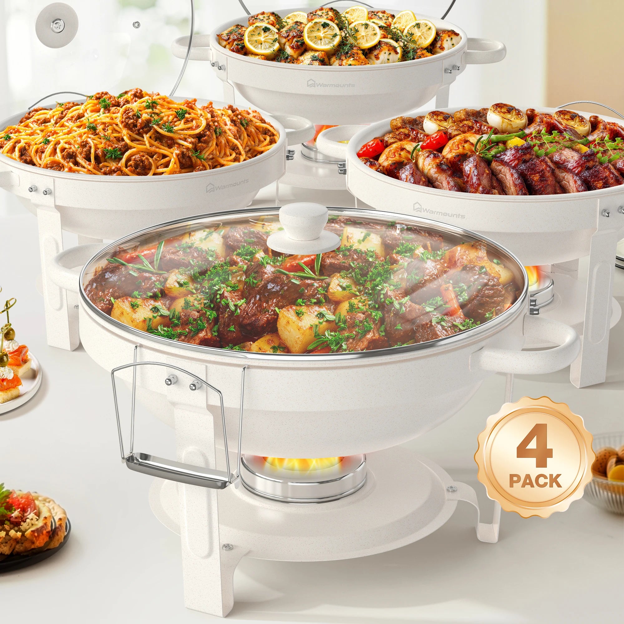 5QT White Round Chafing Dish Set with Glass Lid