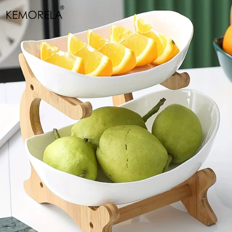 Fruit Plate 2/3 Layer Wooden Snack Dish for Home Use