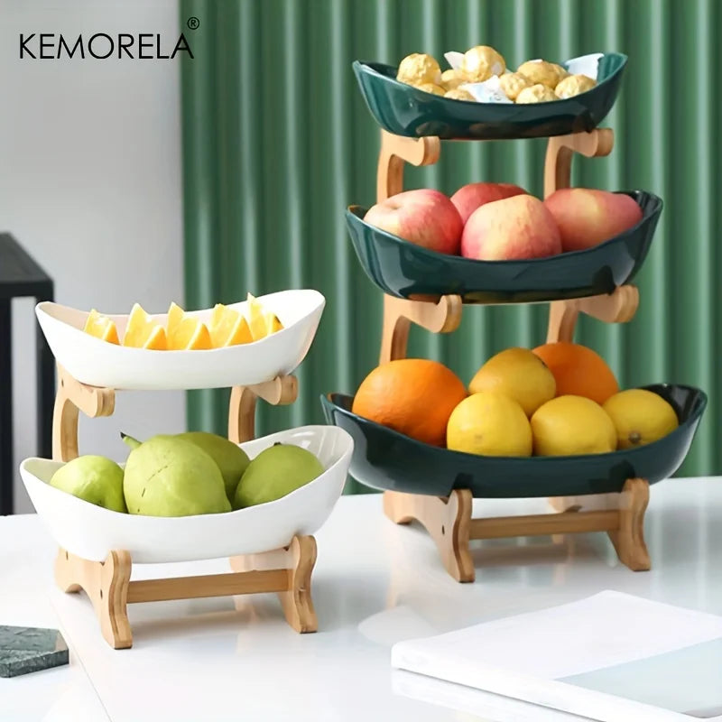 Fruit Plate 2/3 Layer Wooden Snack Dish for Home Use