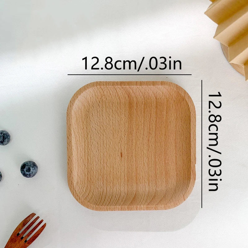 Wooden Round Dessert Plate Tray for Coffee and Tea