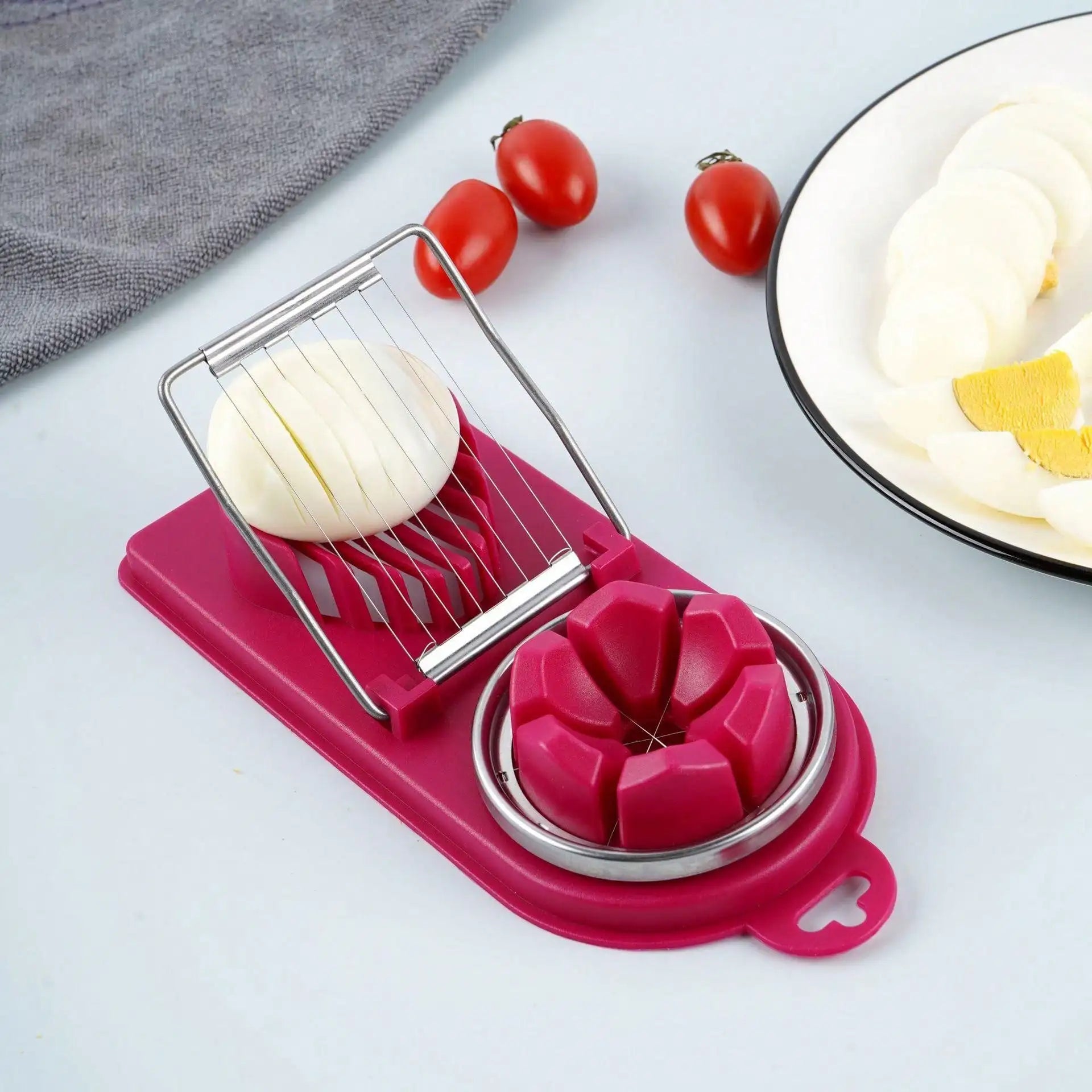 2-in-1 Stainless Steel Wire Egg Cutter with PP Base
