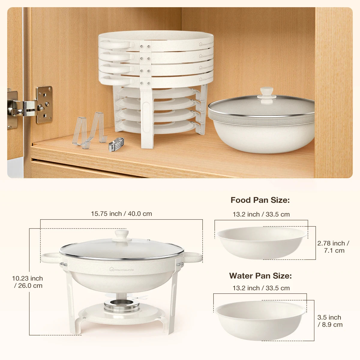 5QT White Round Chafing Dish Set with Glass Lid