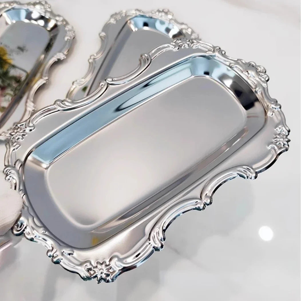 Vintage Stainless Steel Serving Tray for Desserts and Jewelry