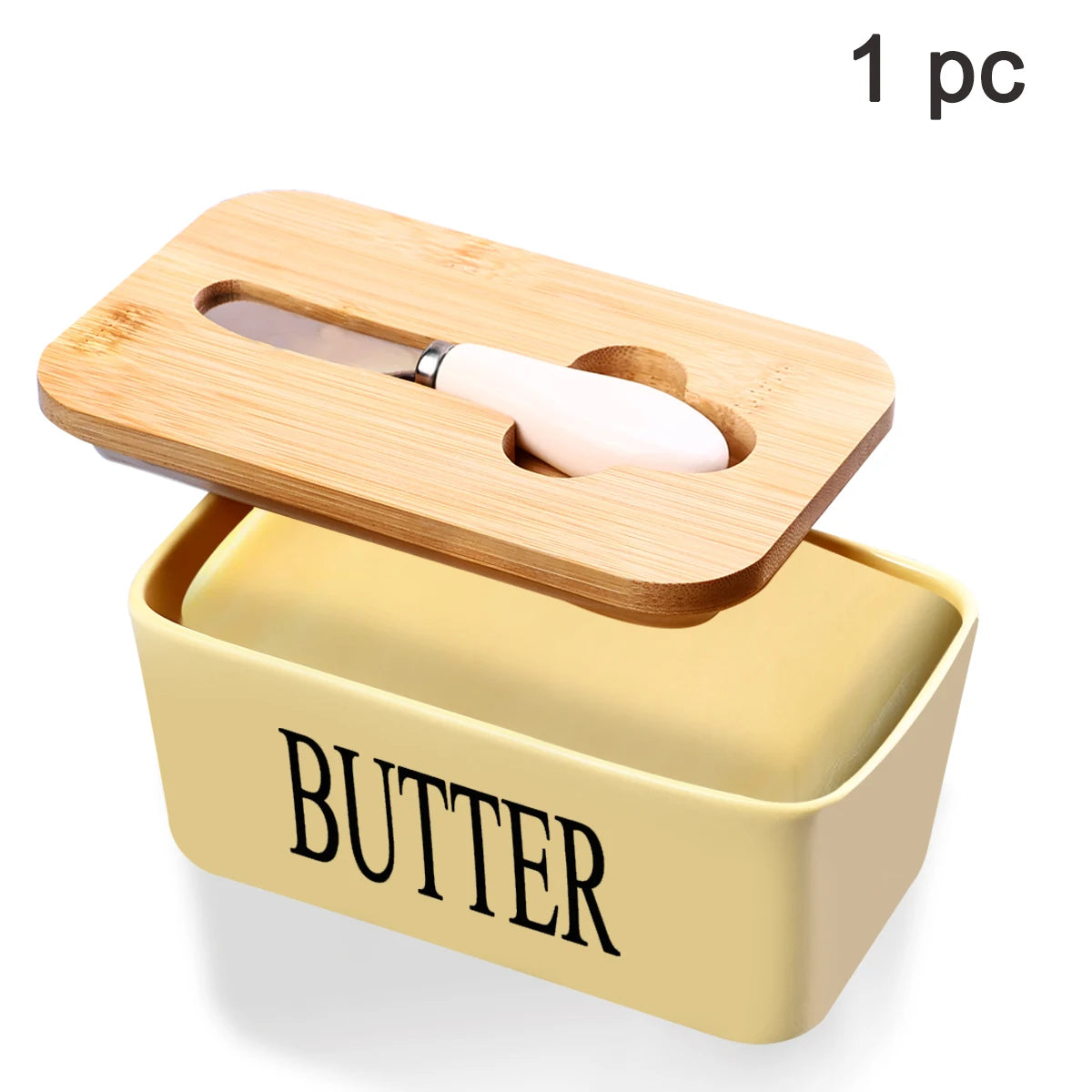 Ceramic Butter Dish Set With Bamboo Lid And Knife