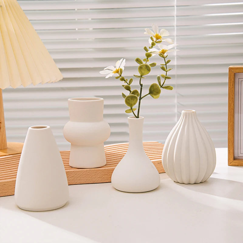 White Ceramic Bud Vase Decorative Nordic Home Decor