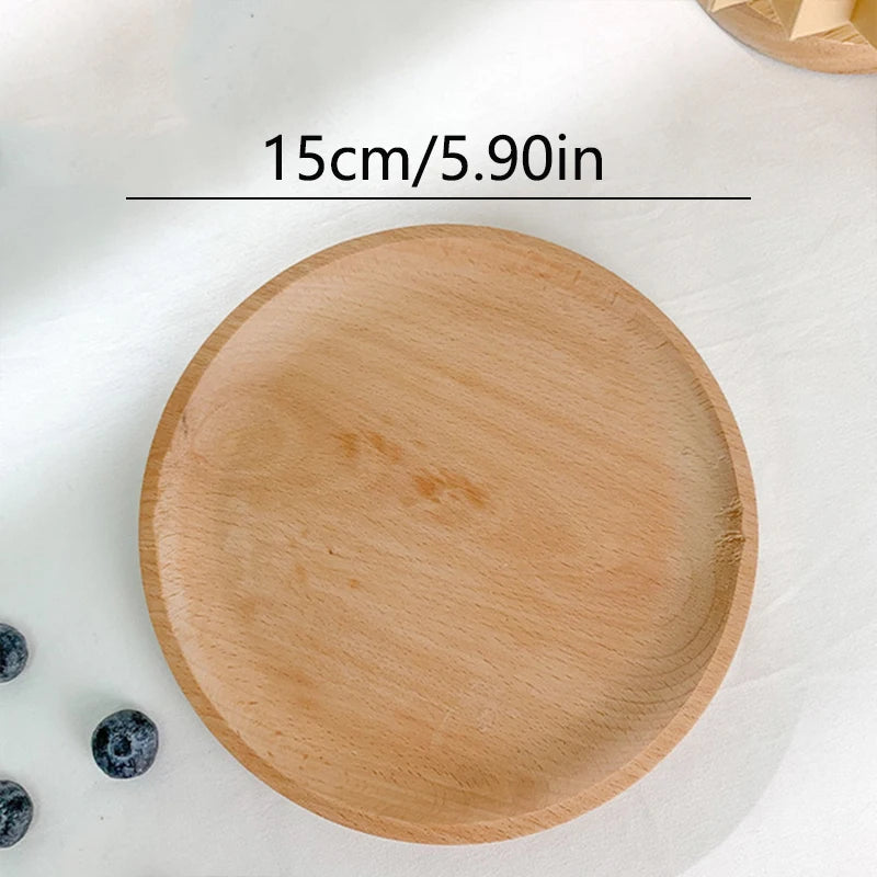 Wooden Round Dessert Plate Tray for Coffee and Tea