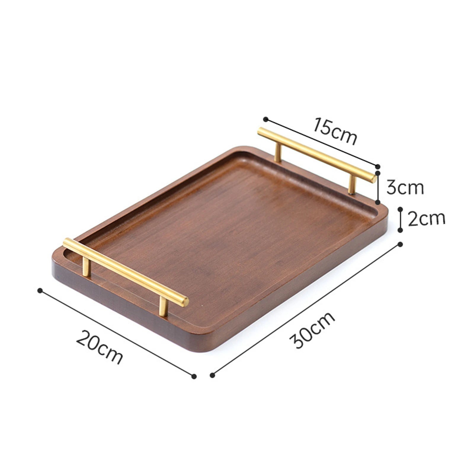 Wooden Serving Tray with Metal Handles for Tea and Snacks