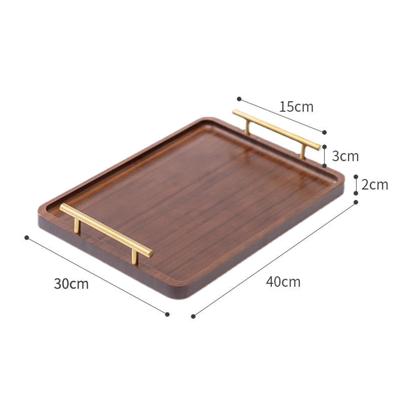 Wooden Serving Tray with Metal Handles for Tea and Snacks