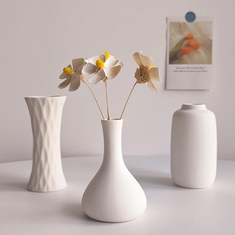 White Ceramic Bud Vase Decorative Nordic Home Decor