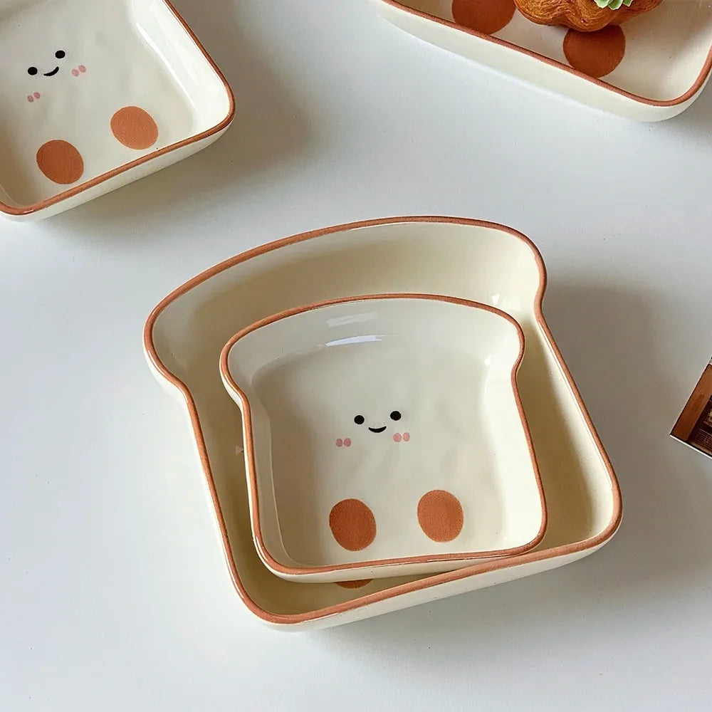 Cute Toast-Shaped Ceramic Plate for Afternoon Tea and Snacks