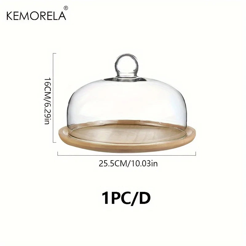Bamboo Cake Stand by KEMORELA with Clear Glass Lid
