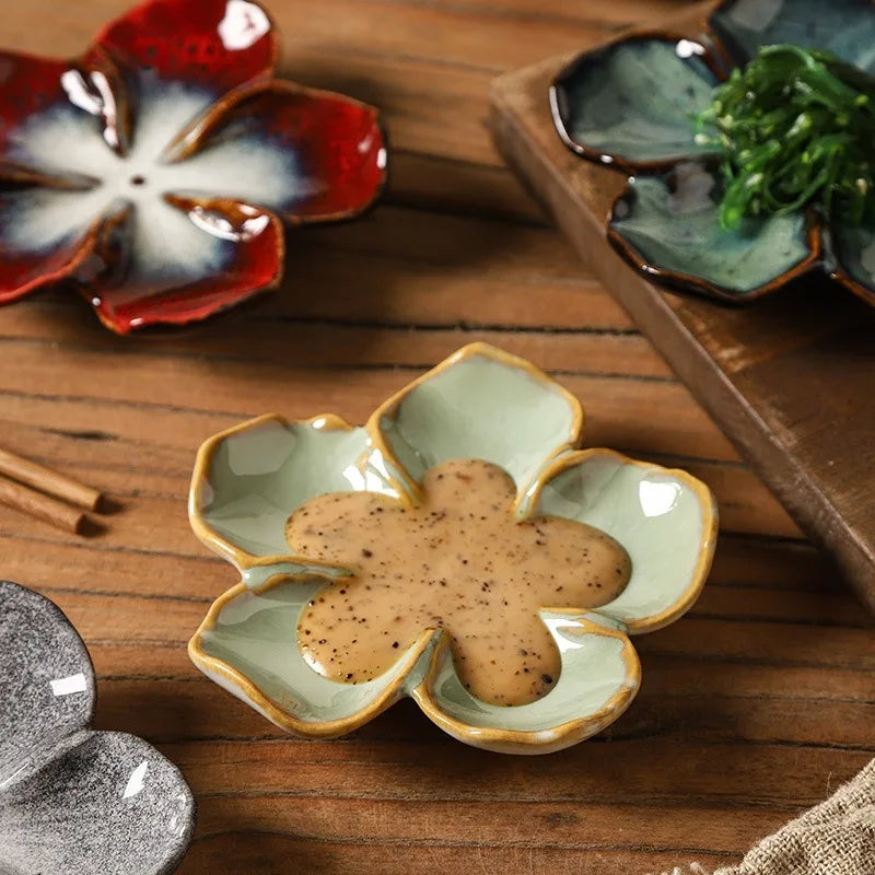 Ceramic Dipping Sauce Dish in Vintage Flower Shape