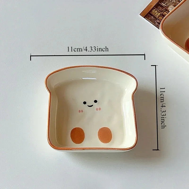 Cute Toast-Shaped Ceramic Plate for Afternoon Tea and Snacks