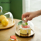 Bamboo Cake Stand by KEMORELA with Clear Glass Lid