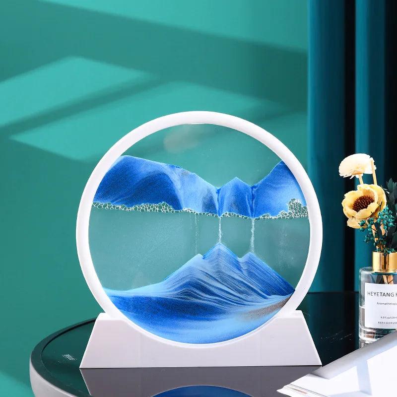 3D Moving Sand Art Round Glass Deep Sea Liquid Hourglass