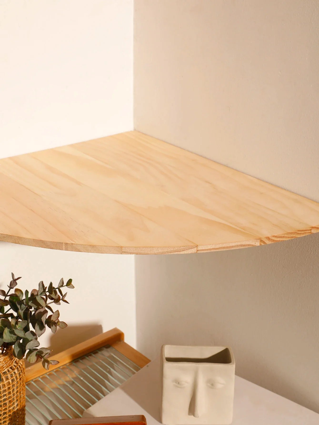 Burlywood Wood Corner Shelf for Living Room Storage