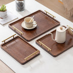 Wooden Serving Tray with Metal Handles for Tea and Snacks