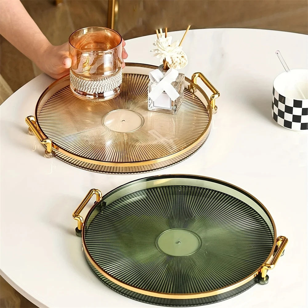 Transparent Rotating Tray with Handle for Cosmetics and Snacks