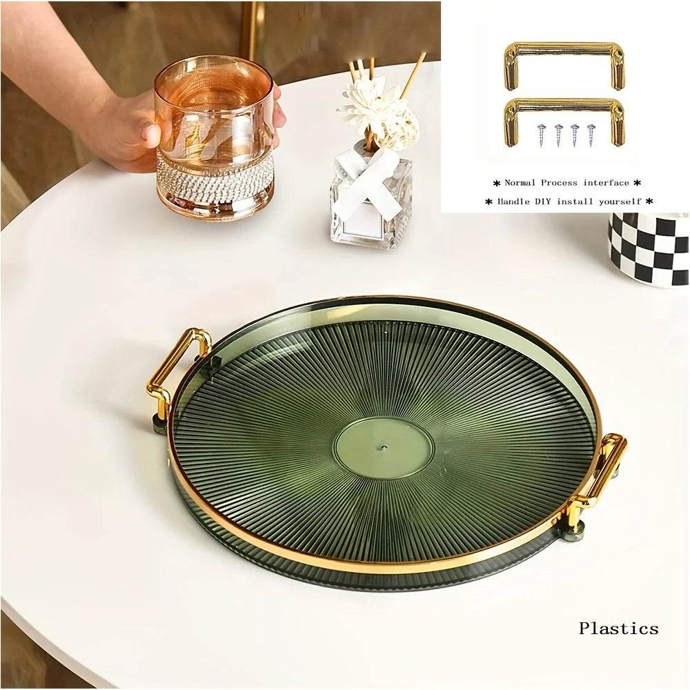 Transparent Rotating Tray with Handle for Cosmetics and Snacks
